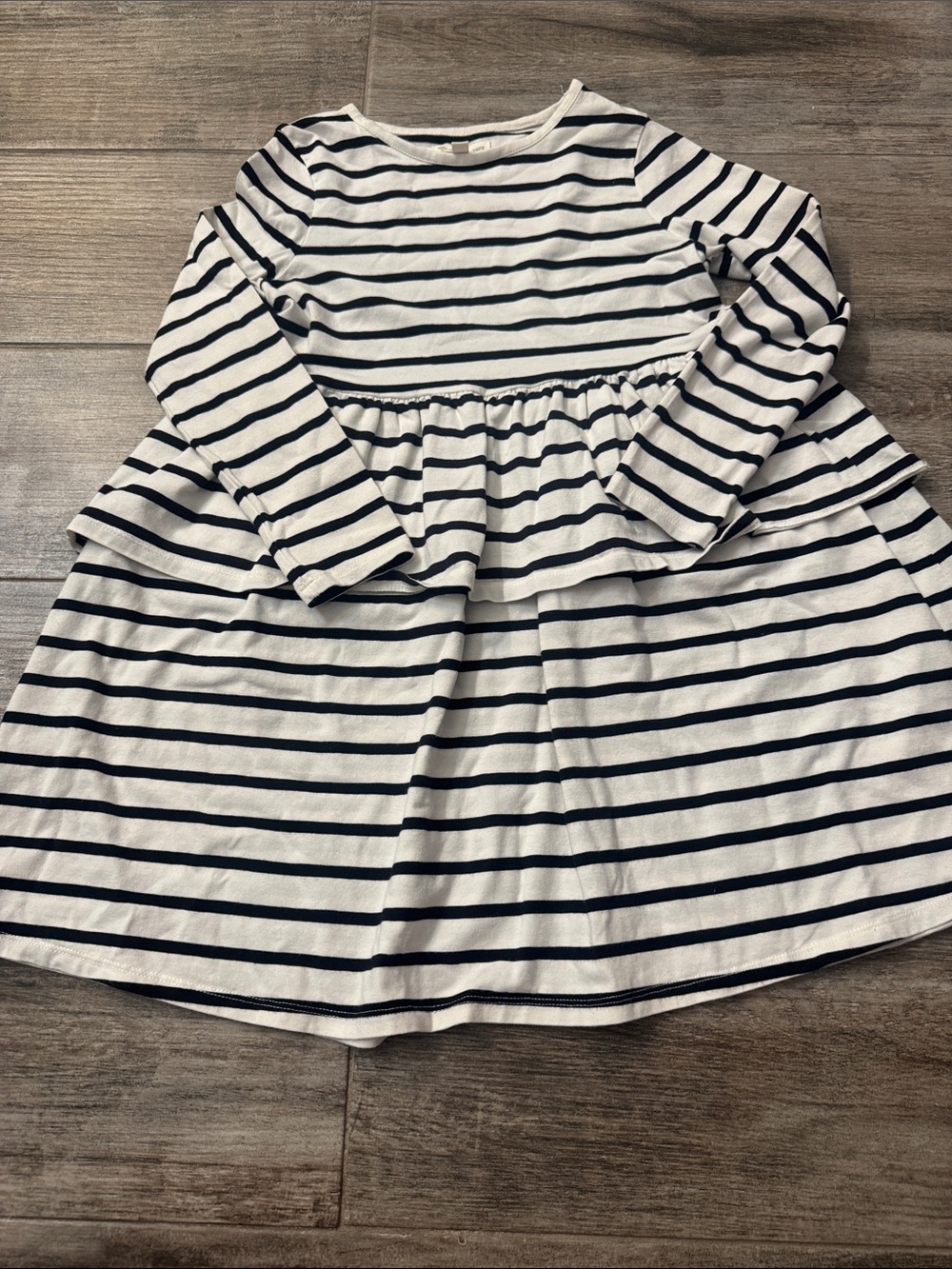 Tucker + Tate White and Navy Striped Long-Sleeve Peplum Dress